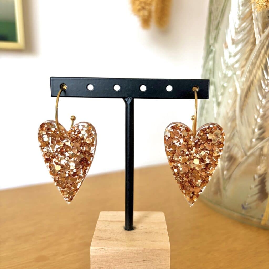 Ma Poulette Bijoux Boucle d'oreilles coeur long dore transp 1