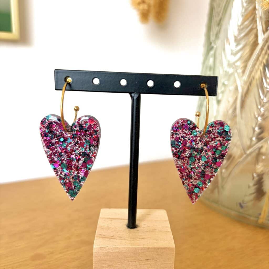 Ma Poulette Bijoux Boucle d'oreilles coeur long multicolore 1