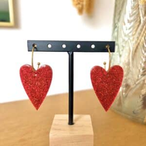 Ma Poulette Bijoux Boucle d'oreilles coeur long rouge 1