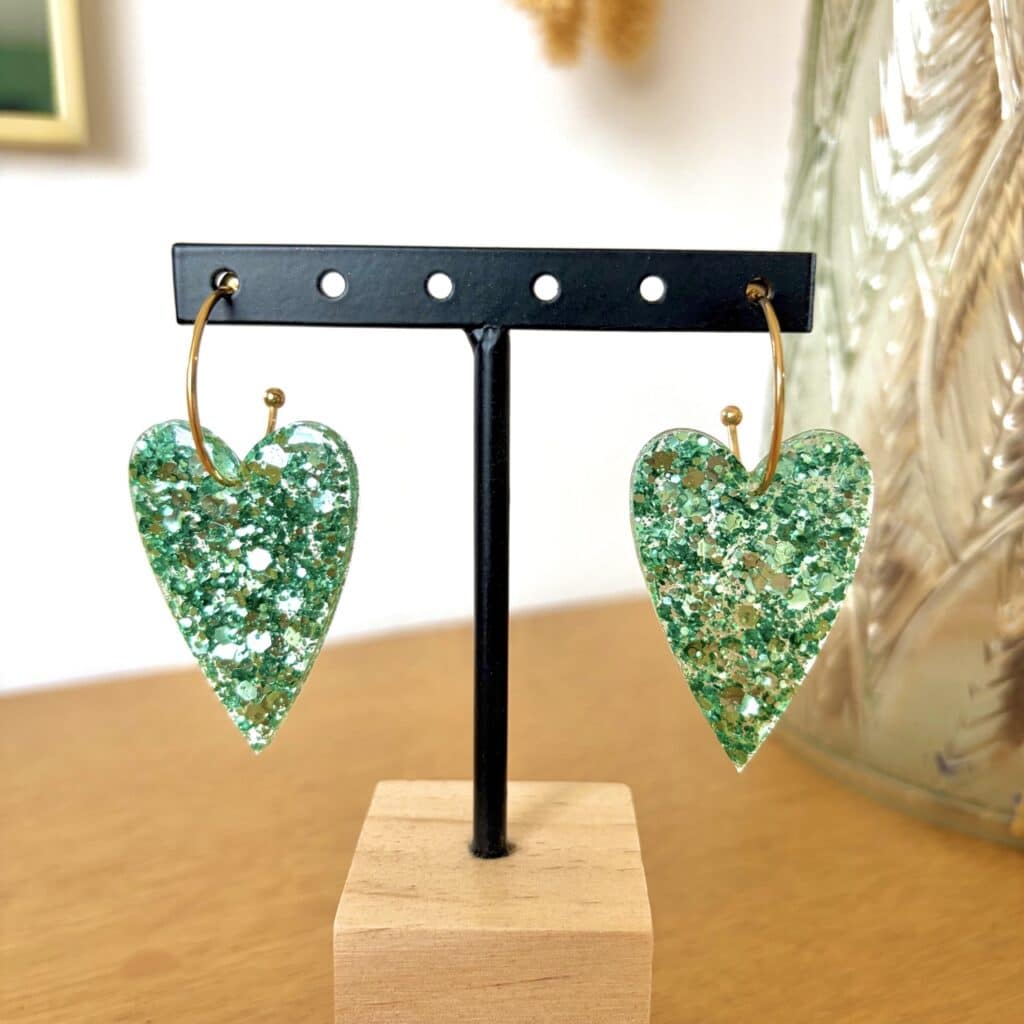 Ma Poulette Bijoux Boucle d'oreilles coeur long vert 1