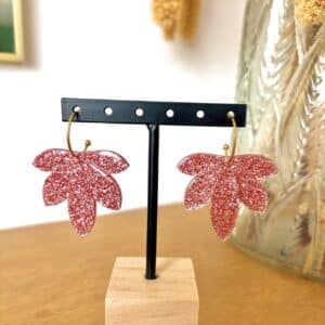 Ma Poulette Bijoux Boucle d'oreilles feuille rose 1