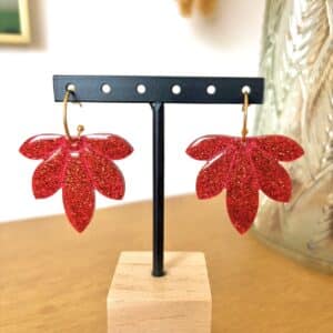 Ma Poulette Bijoux Boucle d'oreilles feuille rouge 1