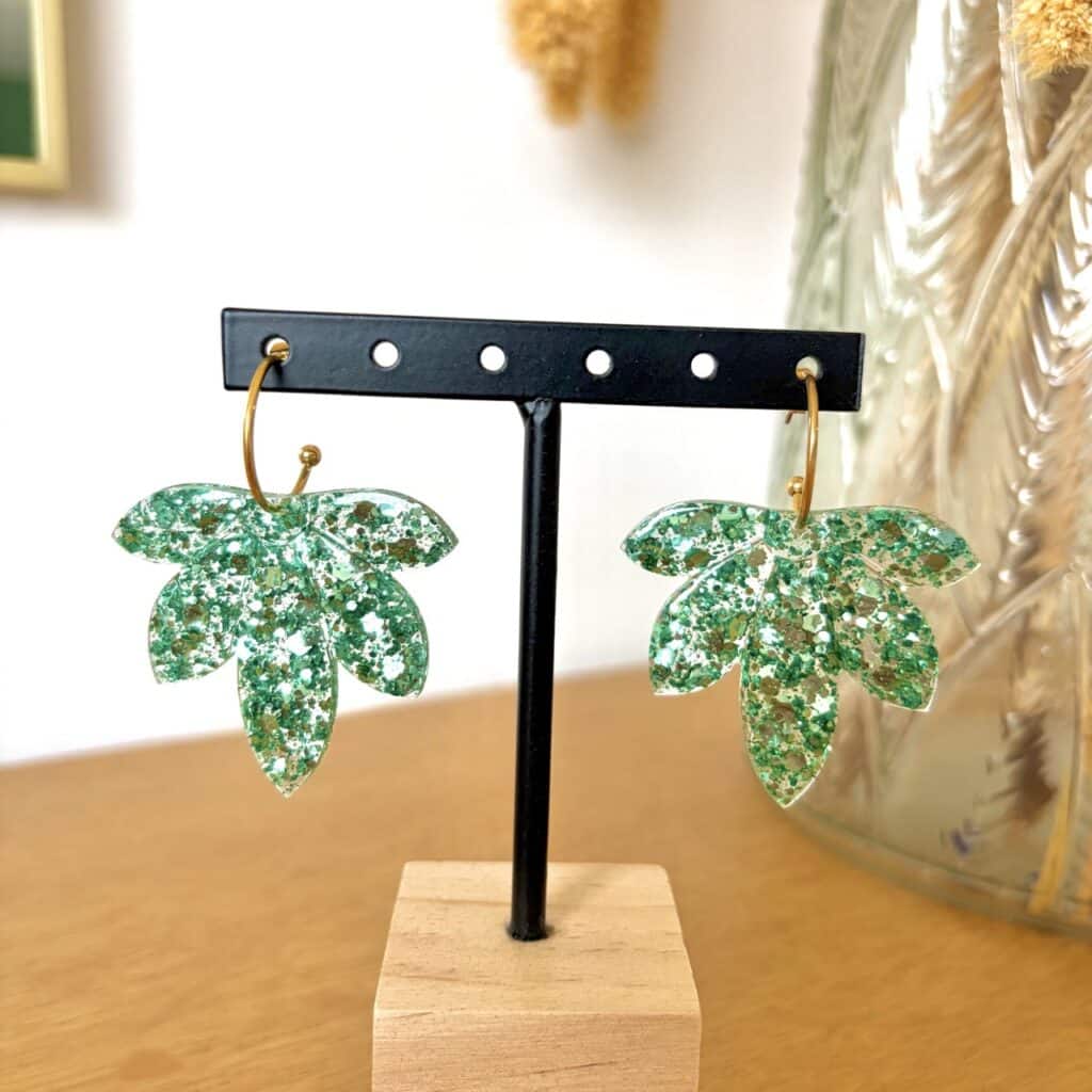 Ma Poulette Bijoux Boucle d'oreilles feuille vert 1