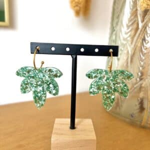 Ma Poulette Bijoux Boucle d'oreilles feuille vert 1