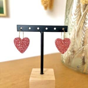 Ma Poulette Bijoux Boucle d'oreilles petit coeur rose paillette 1