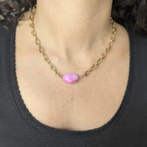 Ma poulette bijoux Pendentif Mireille - perle rose vif