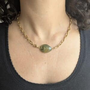 Ma poulette bijoux Pendentif Mireille - perle vert fumé