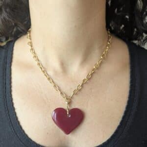 Ma poulette bijoux Pendentif Odette - Coeur réversible bordeaux et léopard 2