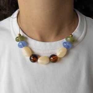 Ma poulette bijoux Collier Louise - Ambre crème olive et bleu
