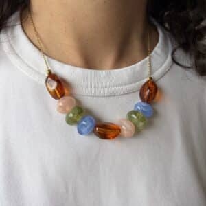 Ma poulette bijoux Collier Louise - Ambre olive rose poudré et bleu